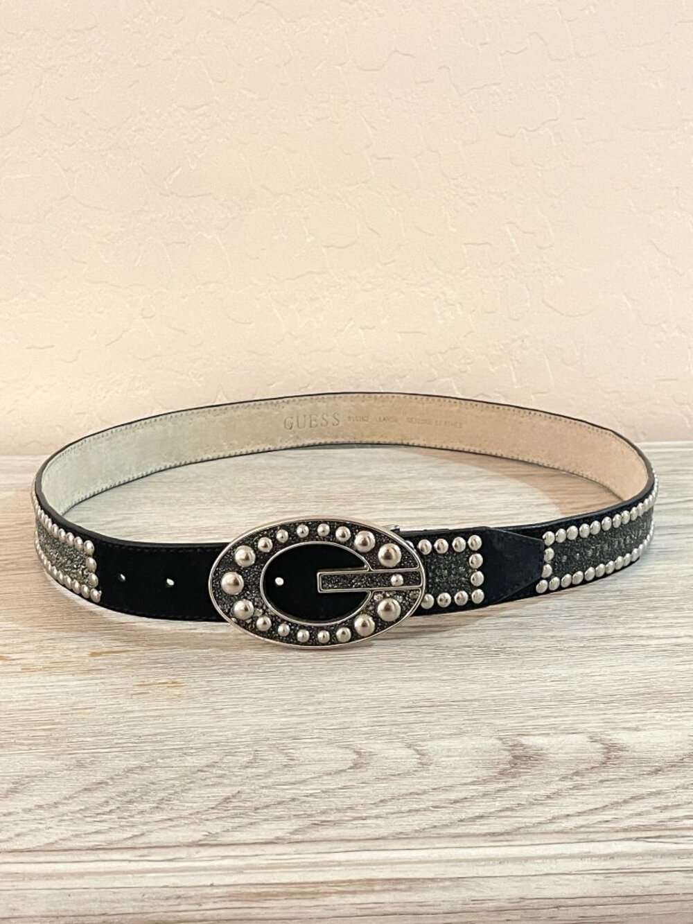 Guess Studded Belt Black Silver Studs Sparkles Large